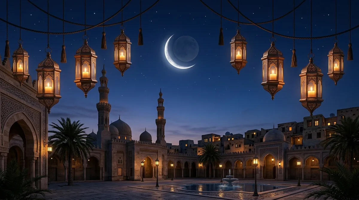 هلال ومصابيح رمضانية