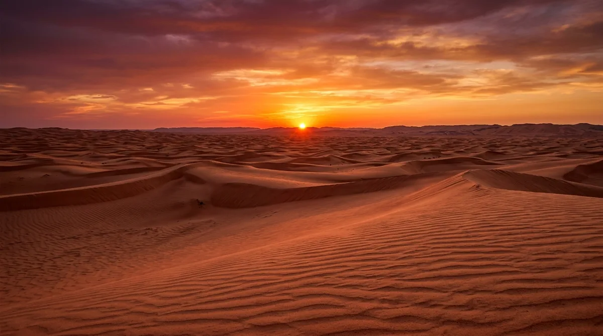 أفق صحراوي عند لحظة الغروب